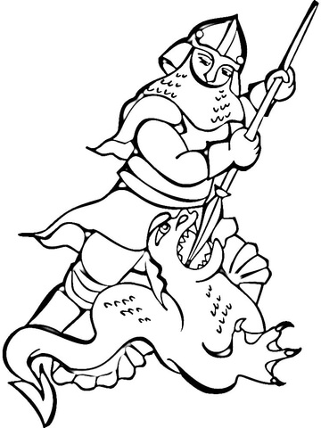 Knight Fighting The Dragon Coloring Page